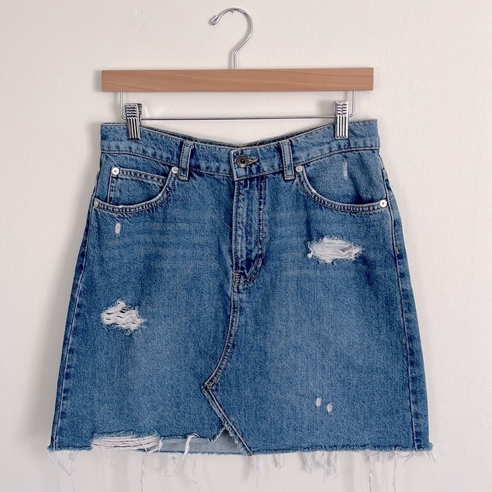 Free People Distressed A-Line Mini Skirt